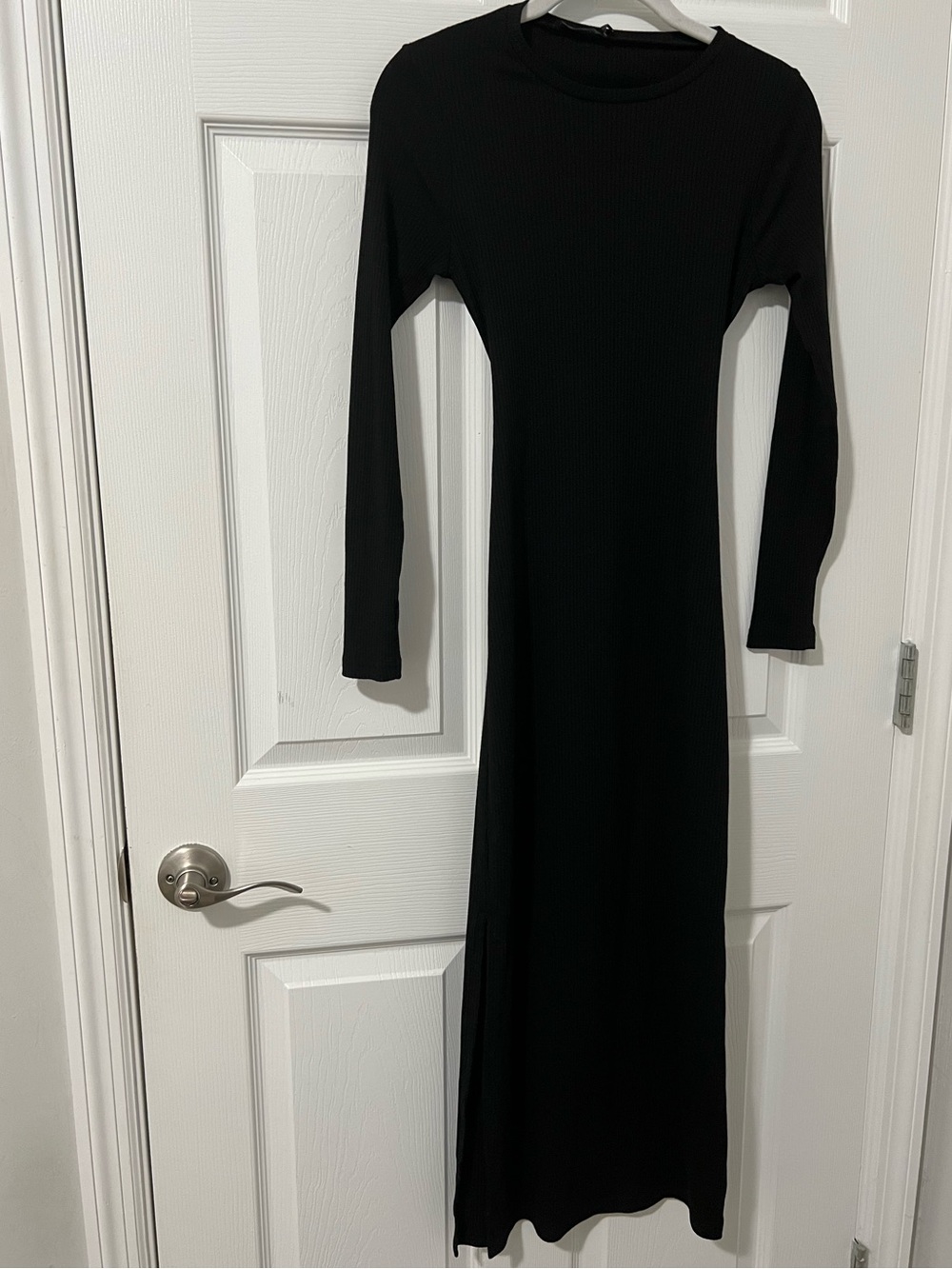 Nasty Gal Black Ribbed Long-Sleeve Maxi Dress